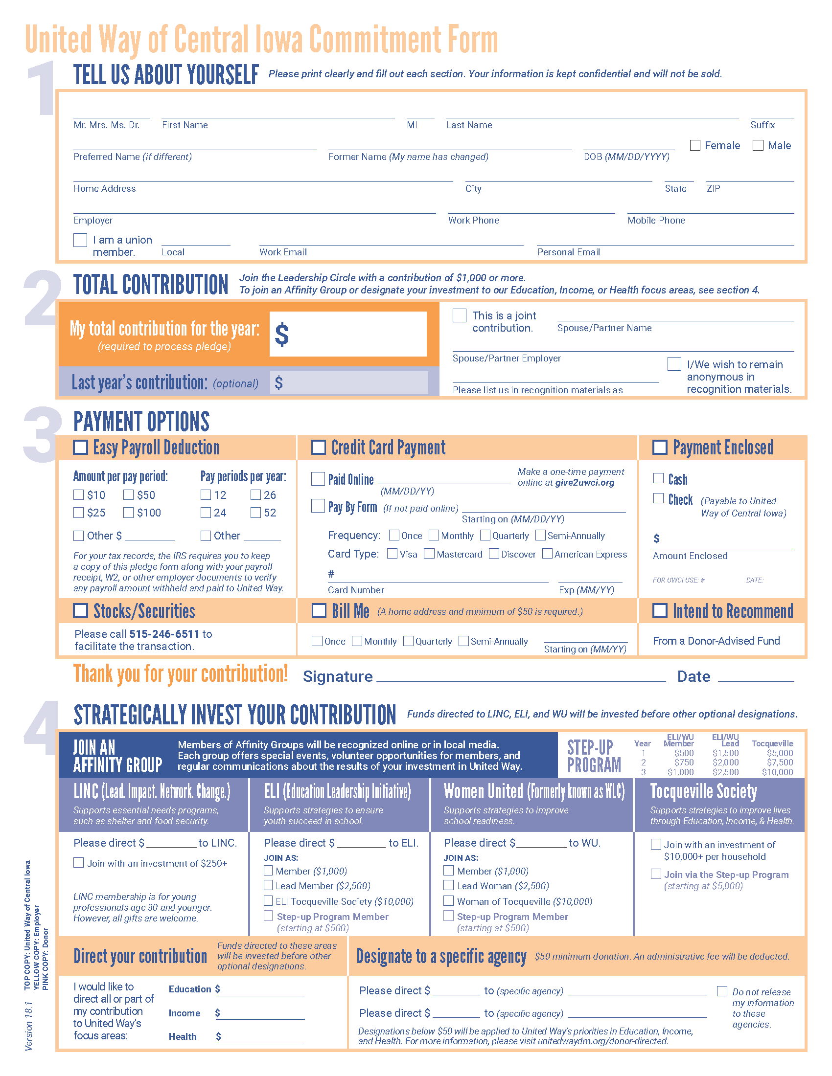 campaign tool kit united way of central iowa pledge forms