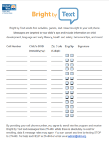 bright by text sign up sheet