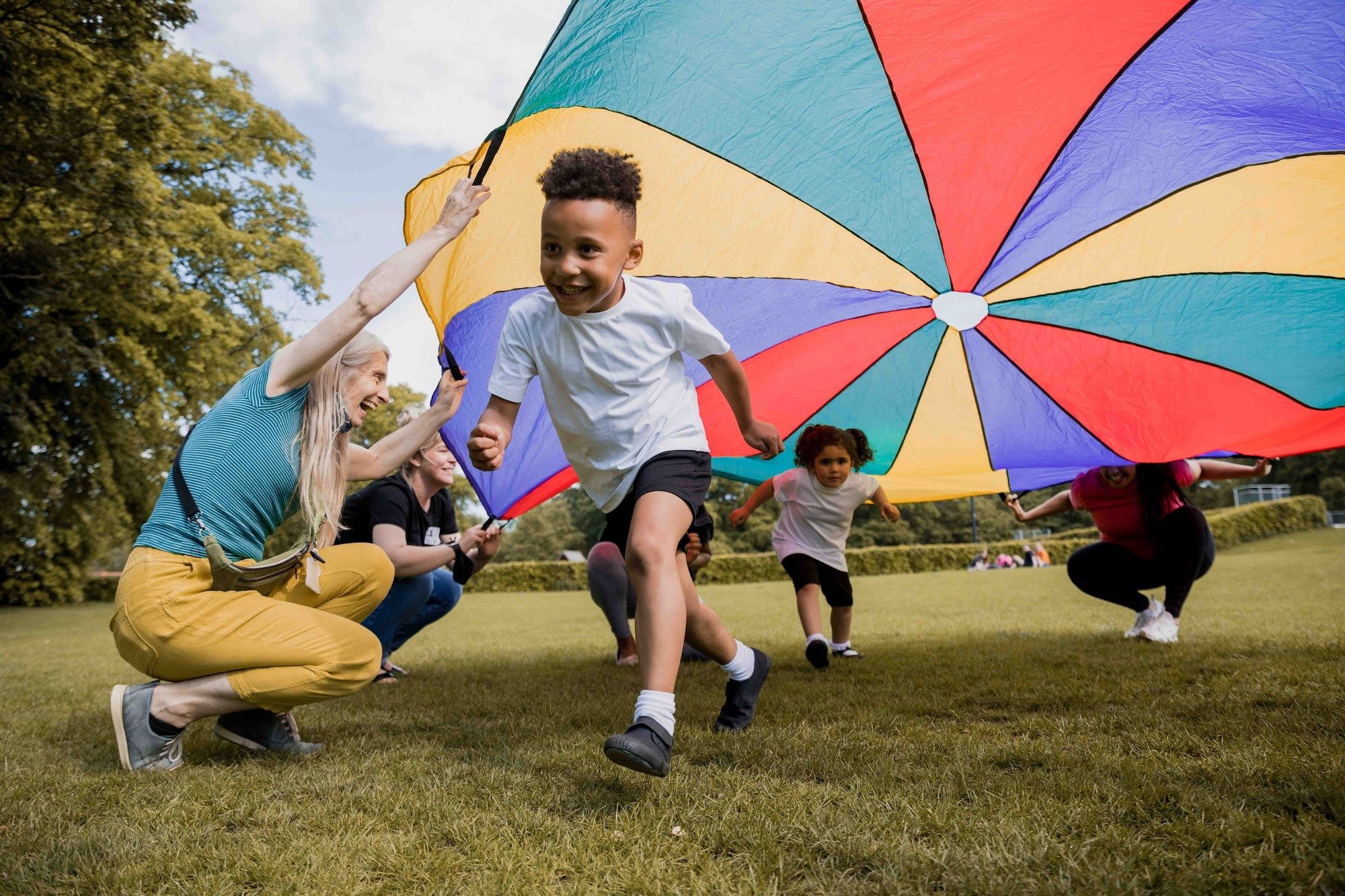 Kids running around and playing outside