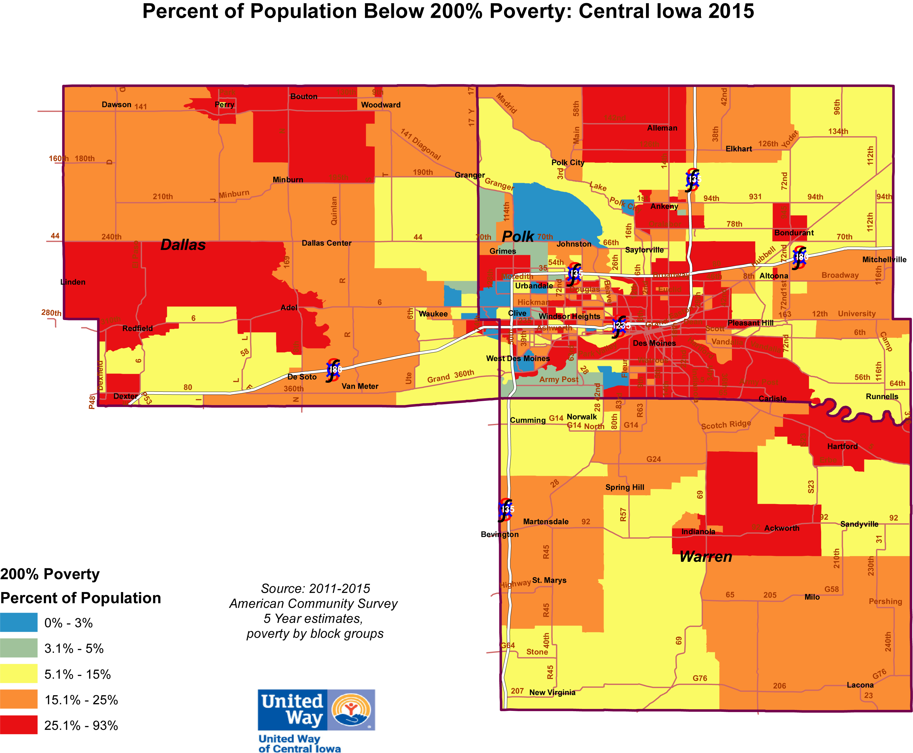 What is poverty in Des Moines and across the region?
